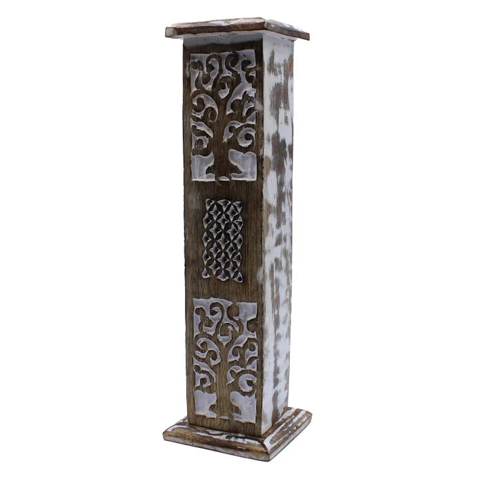 WWIH-04 - White Washed Incense Holder - Smoke Tower