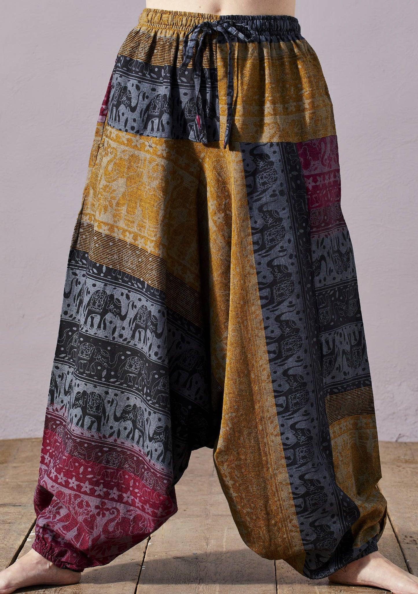 Elephant Print Aladdin Trouser - Freesize: Mustard(MU)