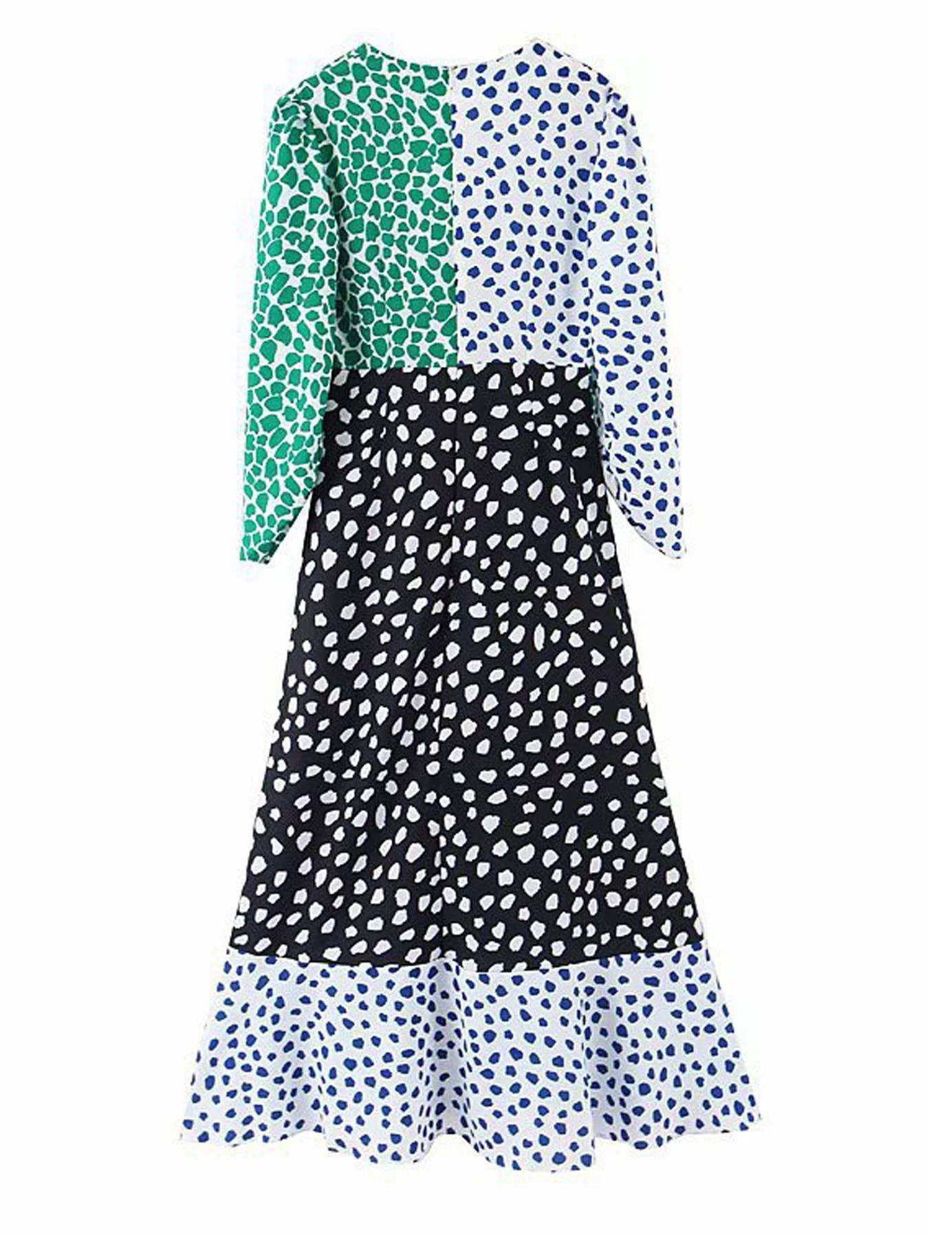 Plunge Maxi Dress in White/Black/Green: 10