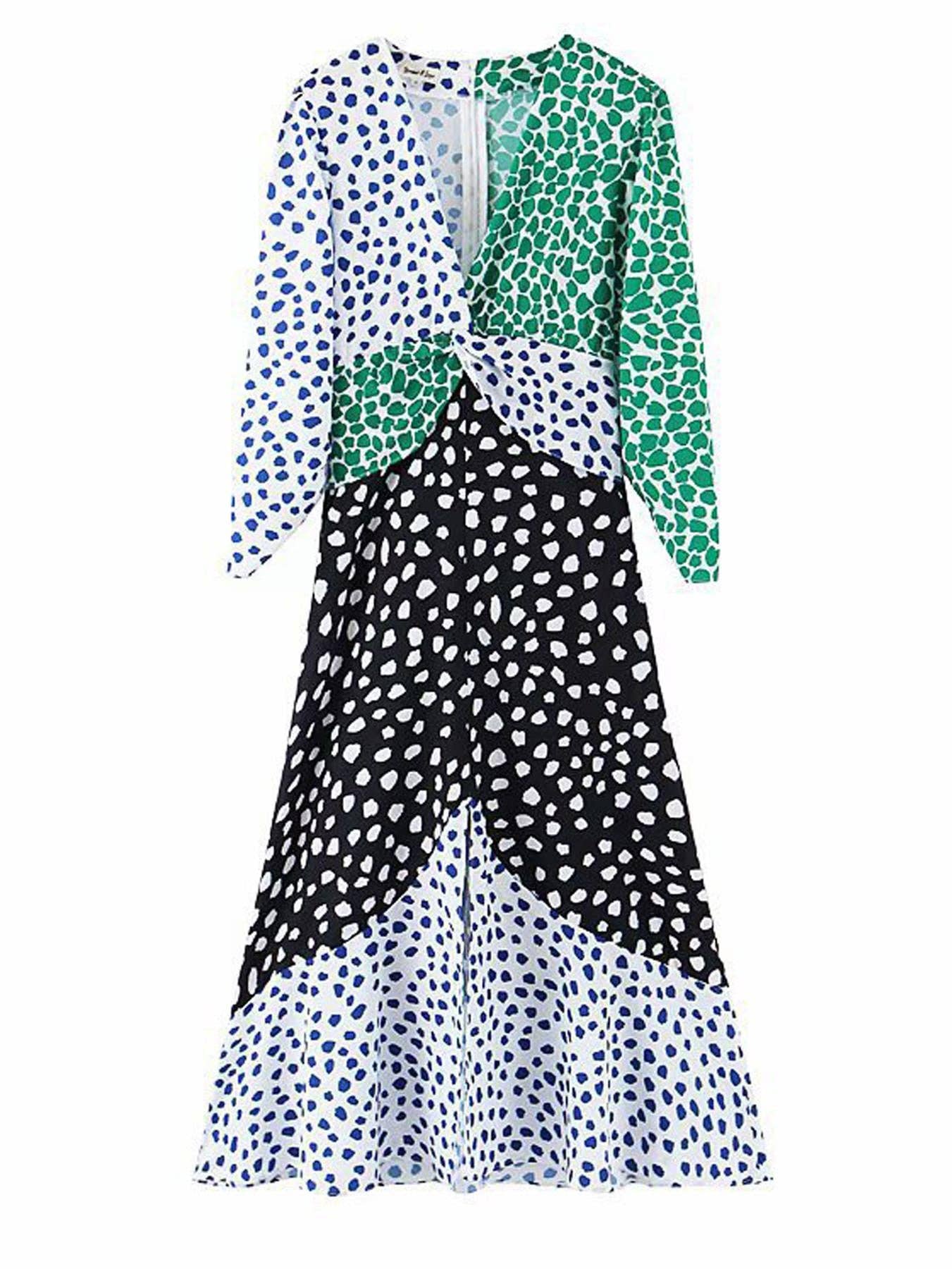 Plunge Maxi Dress in White/Black/Green: 10