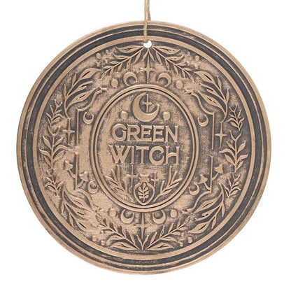Green Witch Bronze Effect Terracotta Hanging Plaque