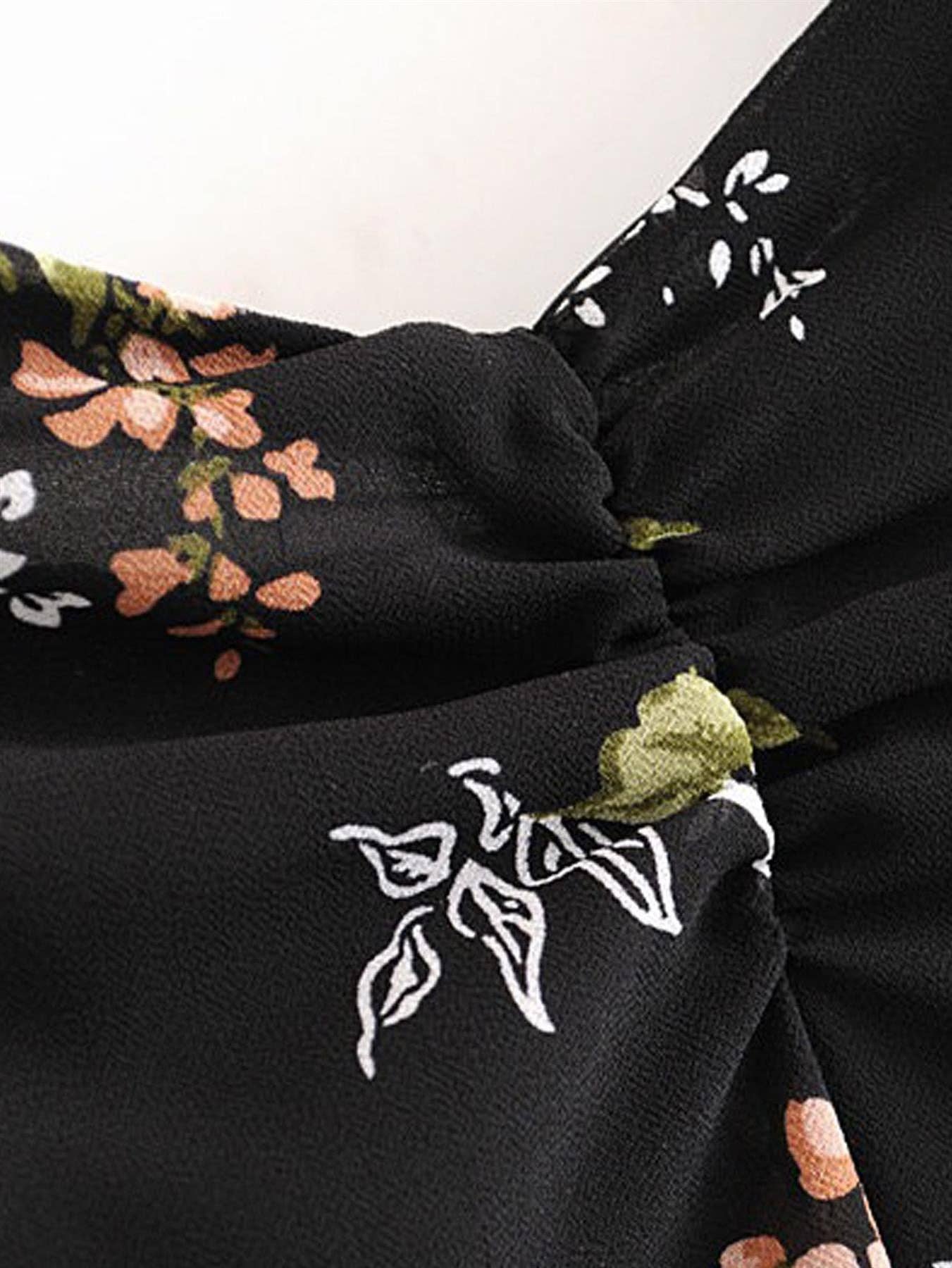 Off Shoulder Frill Midi Dress In Black Floral: 8