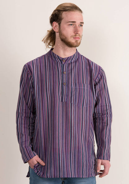 Unisex Lightweight Cotton Stripe Grandad Shirt: M