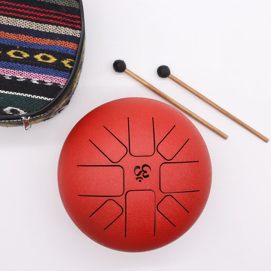 Large Steel Tongue Drum Om Red- 22x18cm