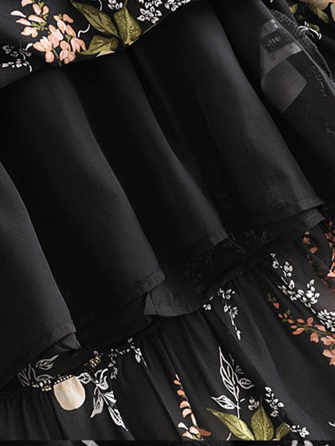 Off Shoulder Frill Midi Dress In Black Floral: 8