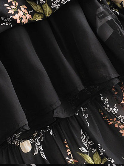 Off Shoulder Frill Midi Dress In Black Floral: 8