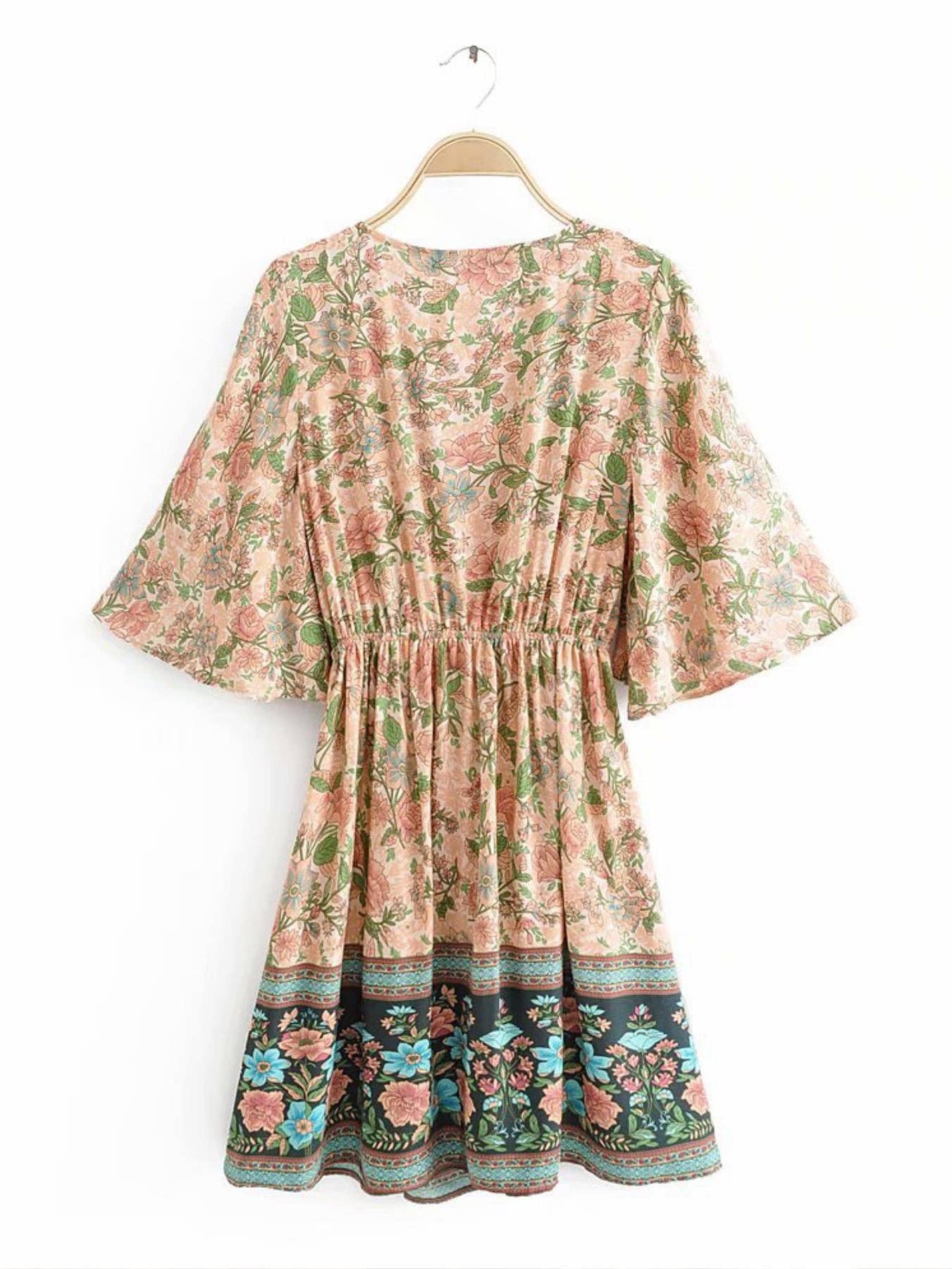 Summer Mini Dress In Peach & Green Floral: 8