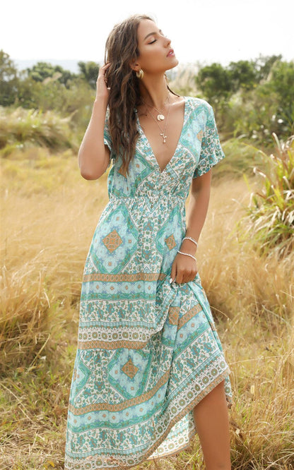 Ruffle Sleeve Mint Green Floral Print Midi Dress: 6-8