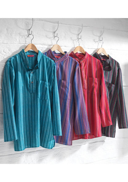 Unisex Lightweight Cotton Stripe Grandad Shirt: M