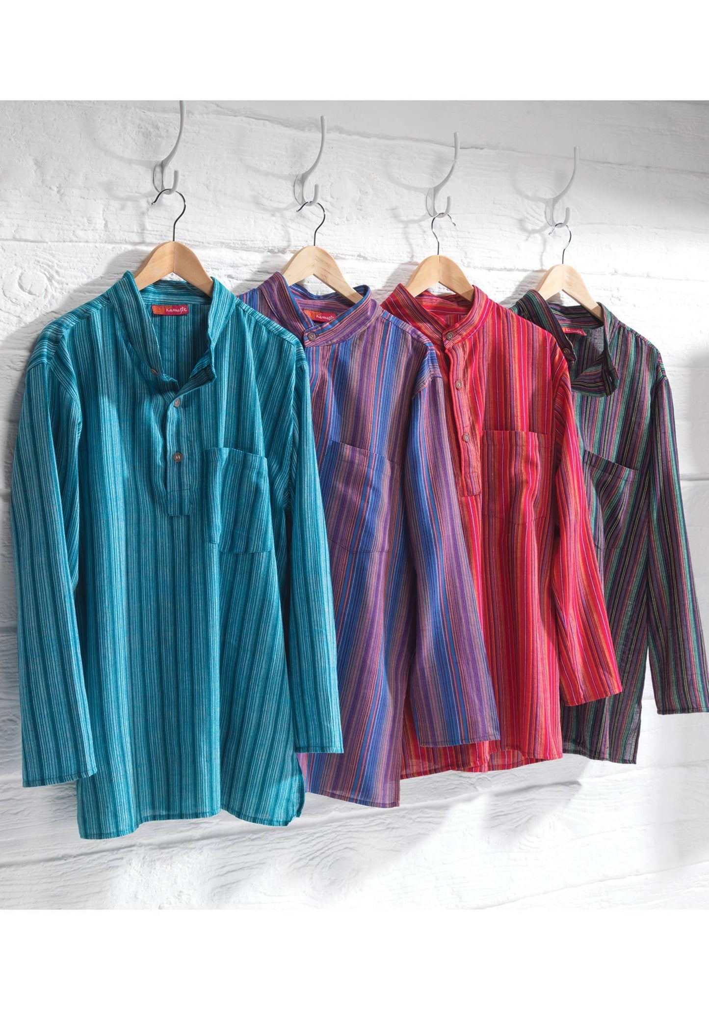 Unisex Lightweight Cotton Stripe Grandad Shirt: XL